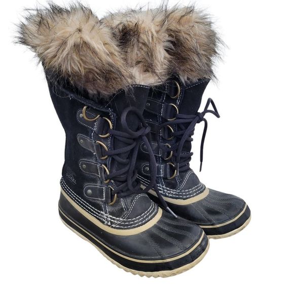 Sorel Joan of Artic Black Mid Calf Faux Fur Boots Women's US 6 SL1540-010 - Picture 2 of 9